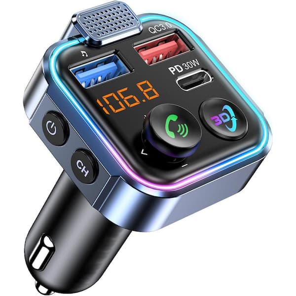 OBJLGEV Bluetooth 5.3 FM Transmitter Radio Adapter Car with Type-C Port PD 30W QC3.0 Audio Stereo MP3 Player & 7-Color LED Light