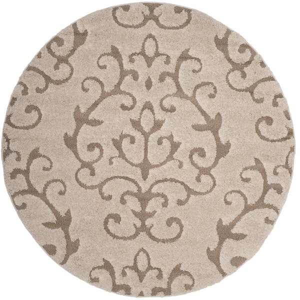 SAFAVIEH Florida Shag Cream/Beige 7 ft. x 7 ft. Round Floral Geometric Area Rug