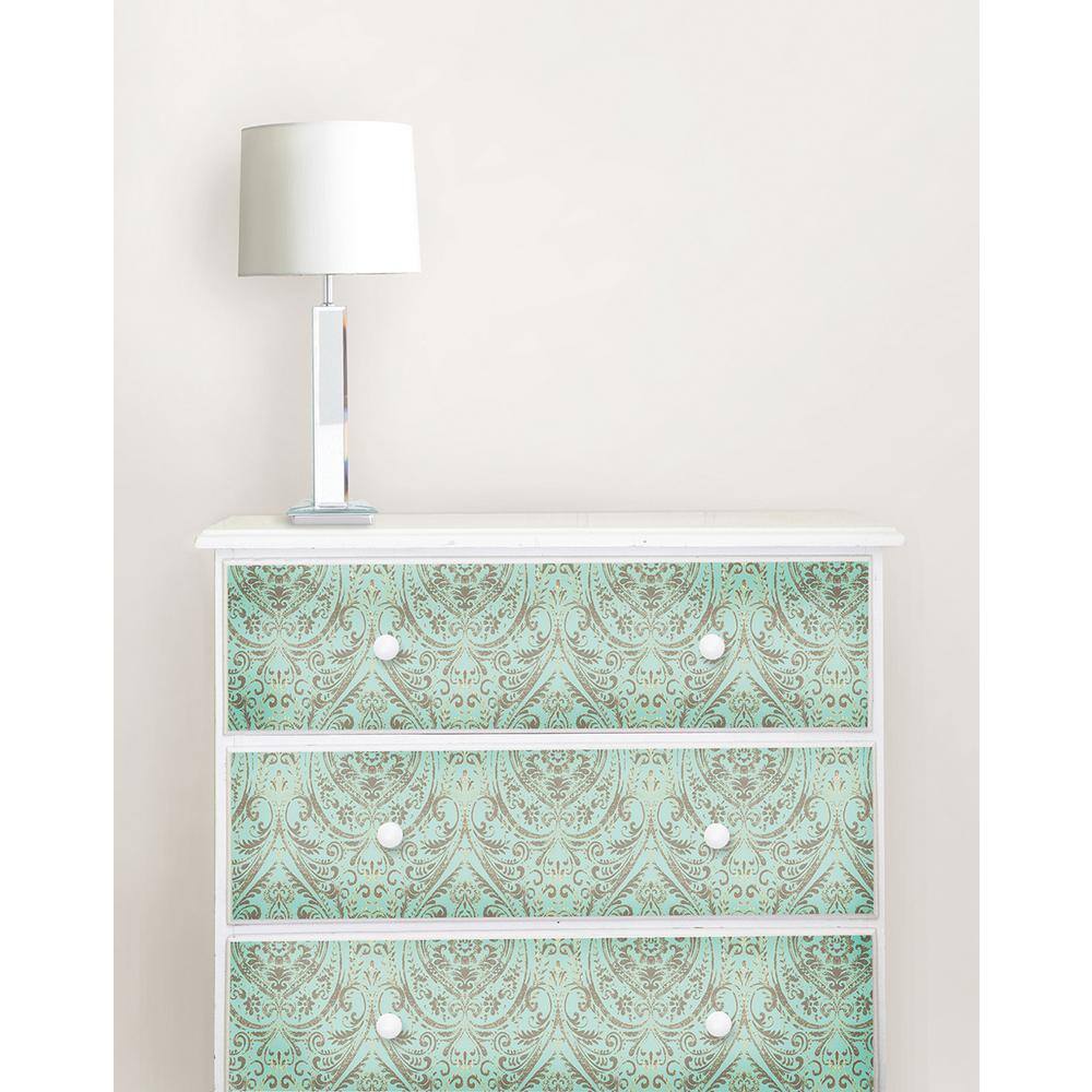 Turquoise Blue Damask Peel & Stick Wallpaper, 20.5" x 18'
