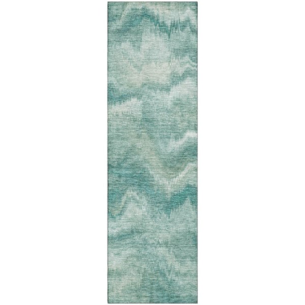 Mayfield Premium Machine Washable Abstract AMF2095 Teal 2 ft. x 7 ft. Runner Rug