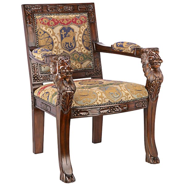 Design Toscano Beardsley Heraldic Lion Cherry Mahogany Arm Chair