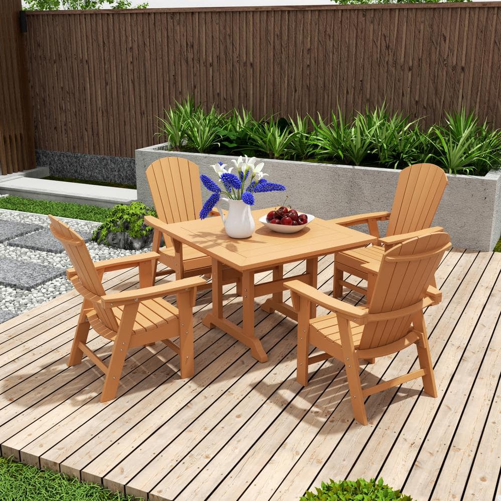 Altura 5-Piece White Poly Square Outdoor Dining Set with Armchairs