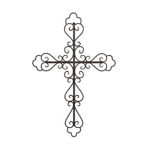 Metal Wall Cross with Fleur De Lis Design
