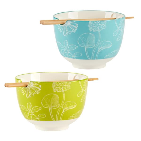 Certified International Botanical 24.92 fl. oz. Multi-Colored Porcelain Ramen Soup Bowls (Set of 2)