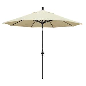 9 ft. Black Aluminum Pole Market Aluminum Ribs Collar Tilt Crank Lift Patio Umbrella in Canvas Sunbrella