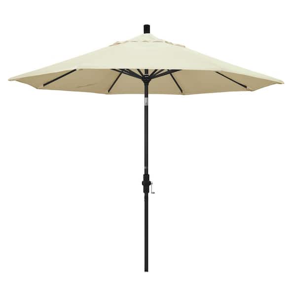 California Umbrella 9 ft. Black Aluminum Pole Market Aluminum Ribs Collar Tilt Crank Lift Patio Umbrella in Canvas Sunbrella