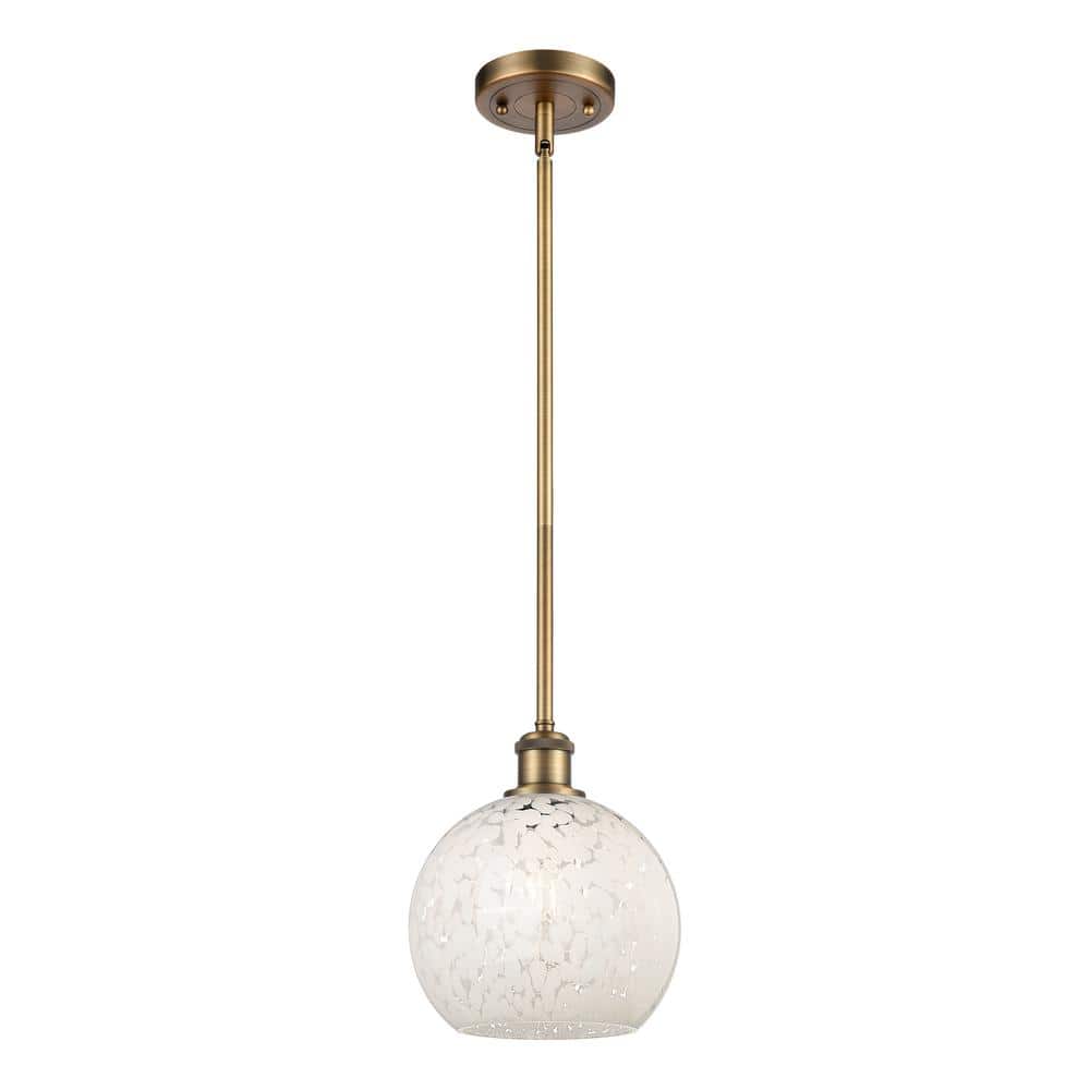 White Mouchette 100-Watt 1-Light Brushed Brass Standard Mini Pendant Light with Painted Glass Shade, No Bulbs Included price history on PriceWatchPro
