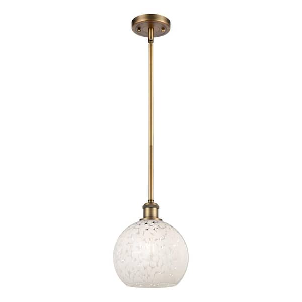White Mouchette 100-Watt 1-Light Brushed Brass Standard Mini Pendant Light with Painted Glass Shade, No Bulbs Included