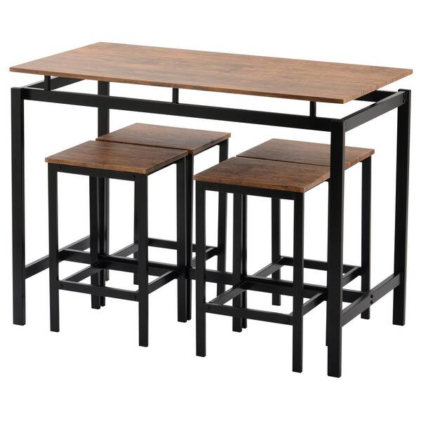 VERYKE 47.2 in. Brown Rectangle MDF Accent Table and Chair Set Kitchen ...