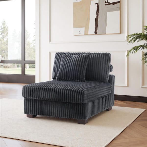 35.9 in. Armless Faux Rabbit Fur Polyester Rectangle Sectional Center 1-Seat Sofa in Gray (Set of 1)