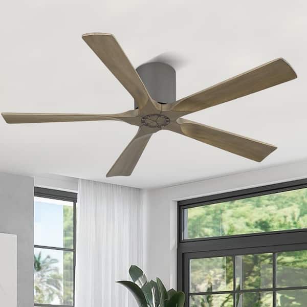 52 in. (4.3 ft. ) Indoor Flush Mount Ceiling Fan without Light, 5 Solid Wood Blades, Charcoal Gray