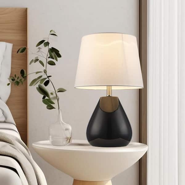 Bel Air Lighting Althea 15.5 in. 1-Light Black Ceramic Table Lamp with White Linen Shade