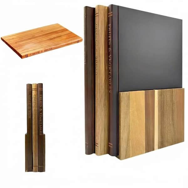 Acacia Rubberwood Walnut Book Shaped Cutting Board Set with Stand for Kitchen Food Prep and Serving Tray Use