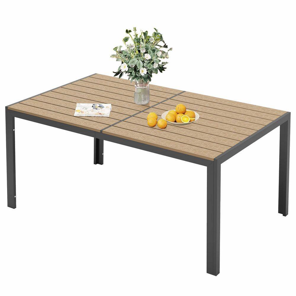 "Patio Dining Table for 4-6 Person Outdoor Patio Table 59"" Weather-Resistant Rectangular Table for Deck, Light Khaki" price history on PriceWatchPro