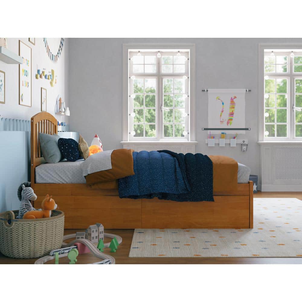Light Toffee Twin Wood Platform Bed with Storage Drawers