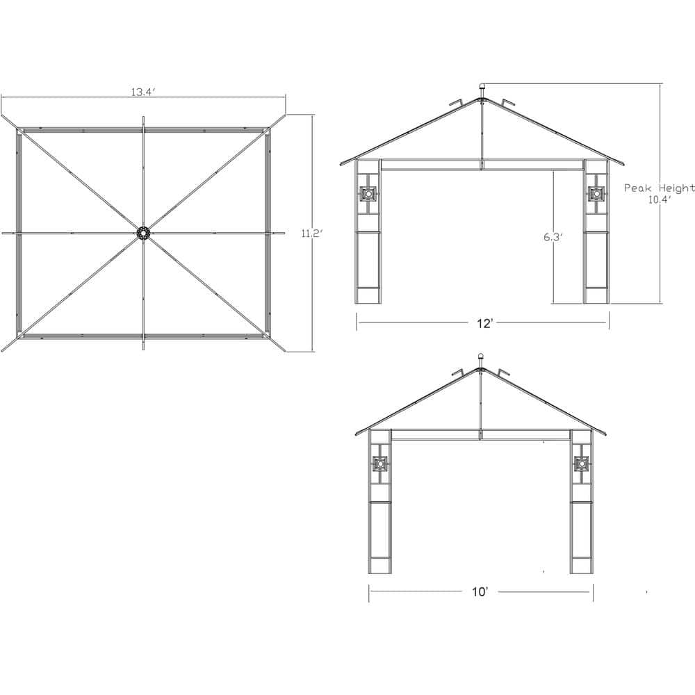 Rosabella 11x13 Black Steel Patio Gazebo with Brown Canopy