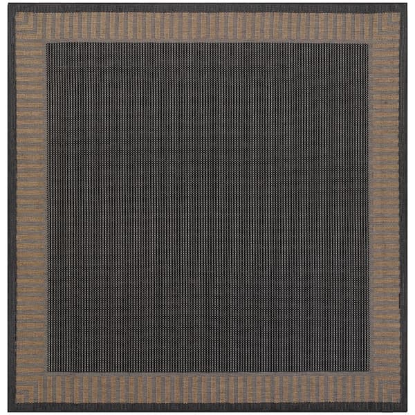 Couristan Recife Wicker Stitch Black-Cocoa 8 ft. x 8 ft. Square Indoor/Outdoor Area Rug