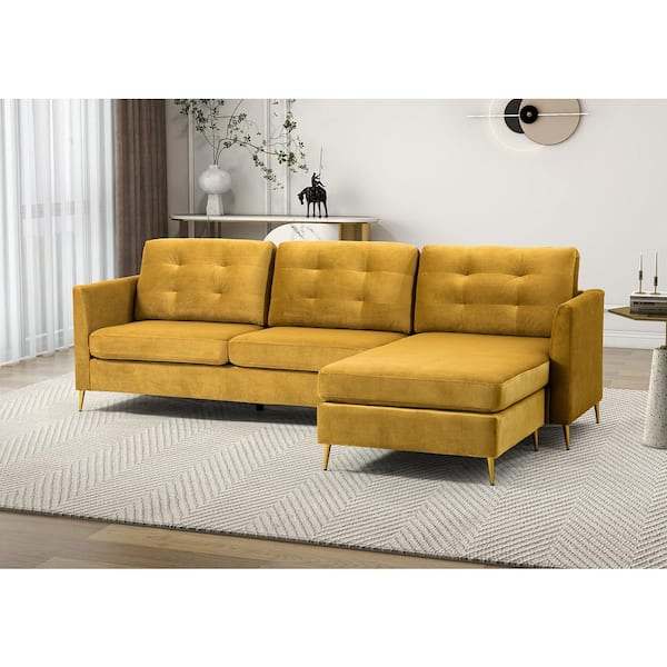 JAYDEN CREATION Nasamonia 72 in. Wide Mustard Polyester Reversible Sofa ...