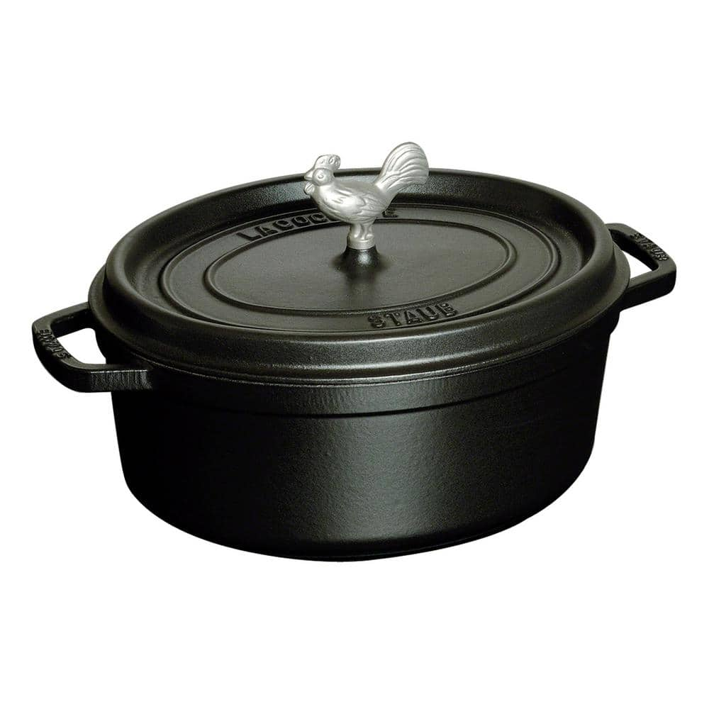 Staub Cast Iron 5 75 Qt Oval Cast Iron Coq Au Vin Dutch Oven In Black With Lid 1004002 The