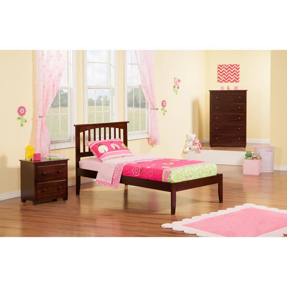 Twin Walnut Mission Wood Platform Bed with Headboard