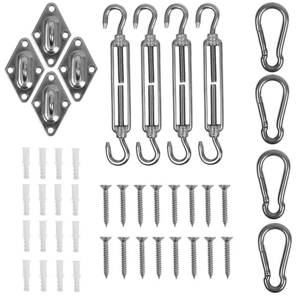 Awning Attachment Set Heavy Duty Sun Shade Sail Stainless Steel Hardware Kit - 44-Piece