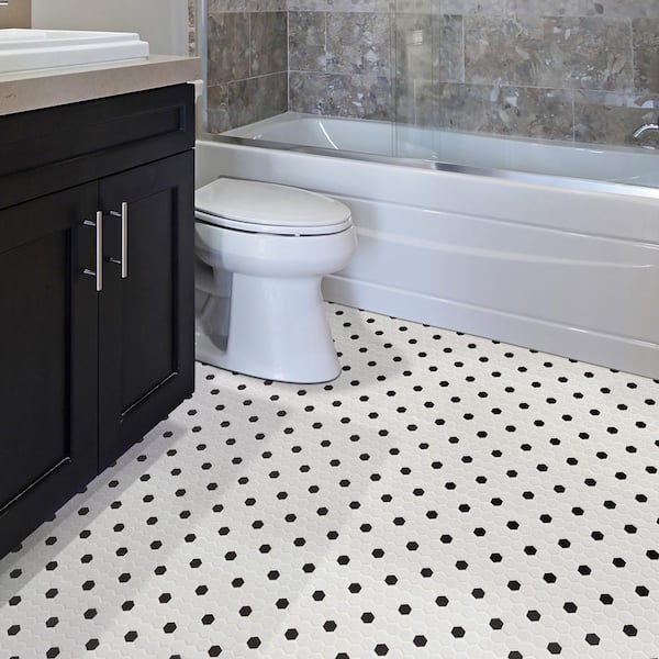 Pinwheel Dot Black and White Porcelain Mosaic Tile