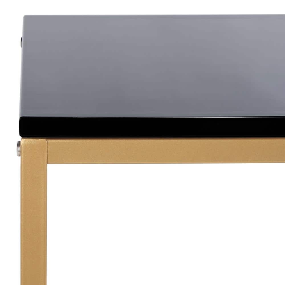 Glossy Black and Gold 34" Scandinavian Writing Desk