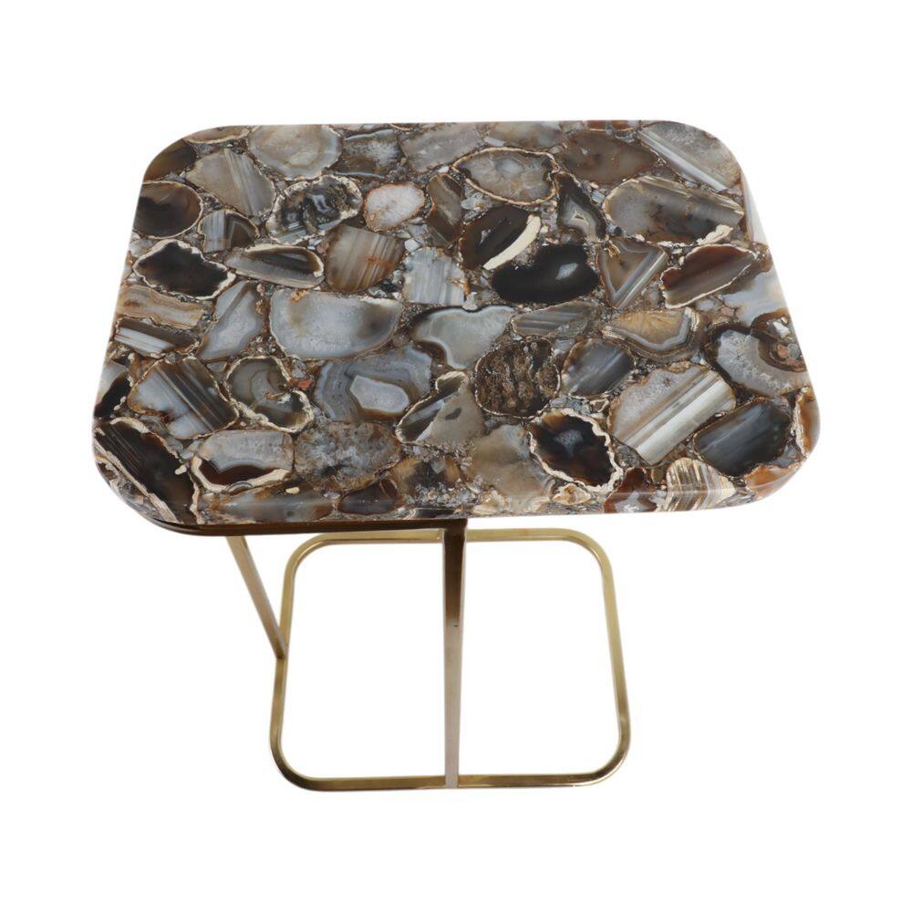 15 in. Black Rectangle Stone Agate Top Contemporary End Table - thumbnail 7