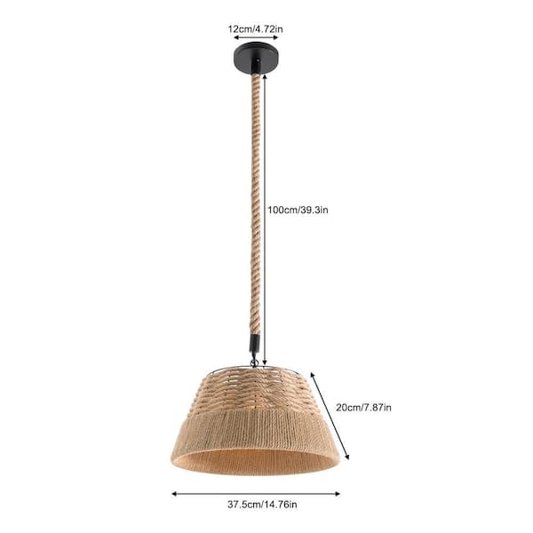 OUKANING 1-Light Wood Rustic Shaded Pendant Light with Woven Hemp