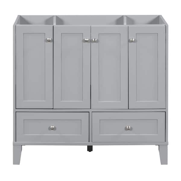 EPOWP 36 in. W x 17 in. D x 33 in. H Bath Vanity Cabinet without Top in Grey with 2-Drawers and 4-Door Storage