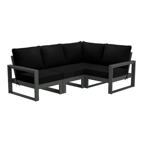 WESTIN OUTDOOR Endless Gray w/ Black Cushions Outdoor 4-Piece All Weather HDPE Plastic Deep Seating Patio Conversation Set
