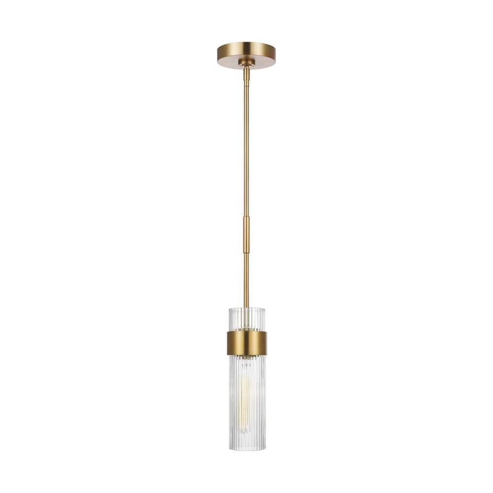 Geneva 3.375 in. W x 12 in. H 1-Light Burnished Brass Mid-Century Dimmable Medium Pendant Light with Clear Glass Shade price history on PriceWatchPro