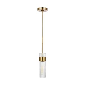 Geneva 3.375 in. W x 12 in. H 1-Light Burnished Brass Mid-Century Dimmable Medium Pendant Light with Clear Glass Shade