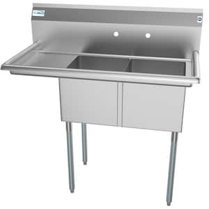 2-Compartment Stainless Steel Commercial Kitchen Prep and Utility Sink with Drainboard Bowl 14 in. x 16 in. x 11 in.
