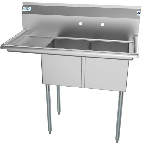 Koolmore 2-Compartment Stainless Steel Commercial Kitchen Prep and Utility Sink with Drainboard Bowl 14 in. x 16 in. x 11 in.