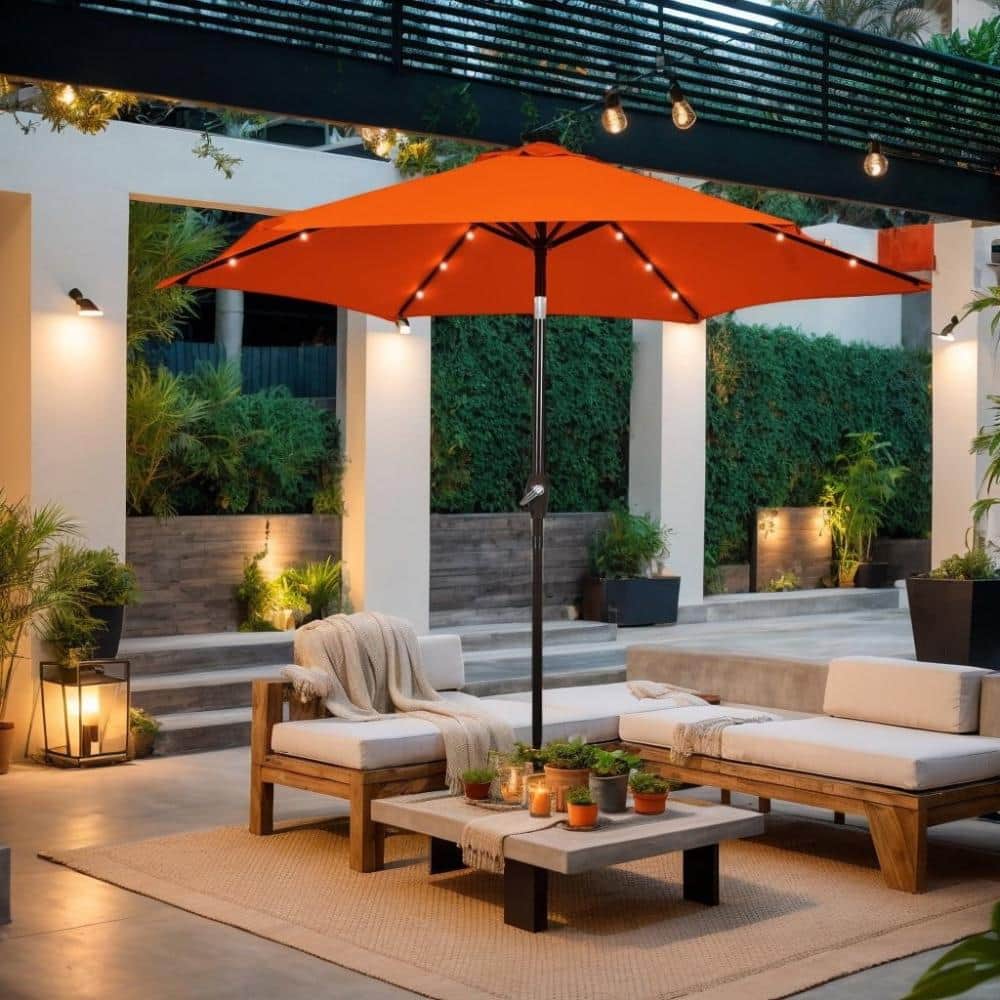 9ft Solar LED Market Patio Umbrella Crank Lift Tilt Adjust Orange price history on PriceWatchPro