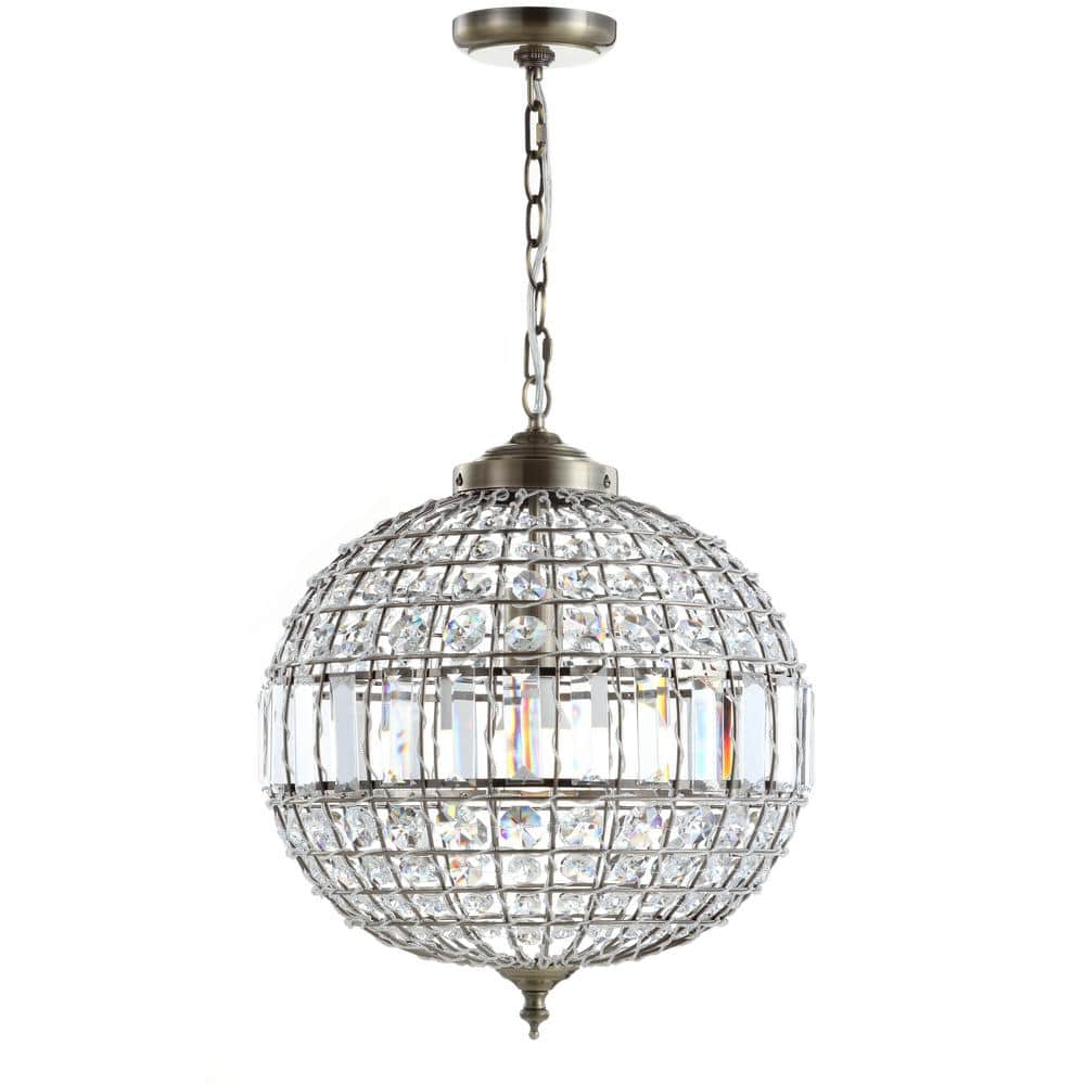 Georgina 16" Antique Brass Crystal LED Drum Pendant
