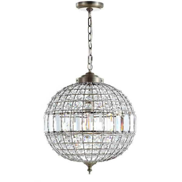 Georgina 16 in. 1-Light Antique Brass Crystal/Metal LED Chandelier Pendant