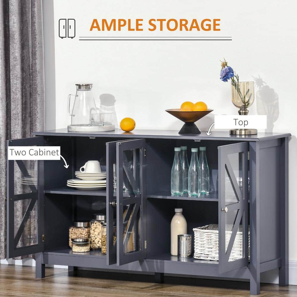 Elegant Grey Tempered Glass Door Sideboard with Adjustable Shelf