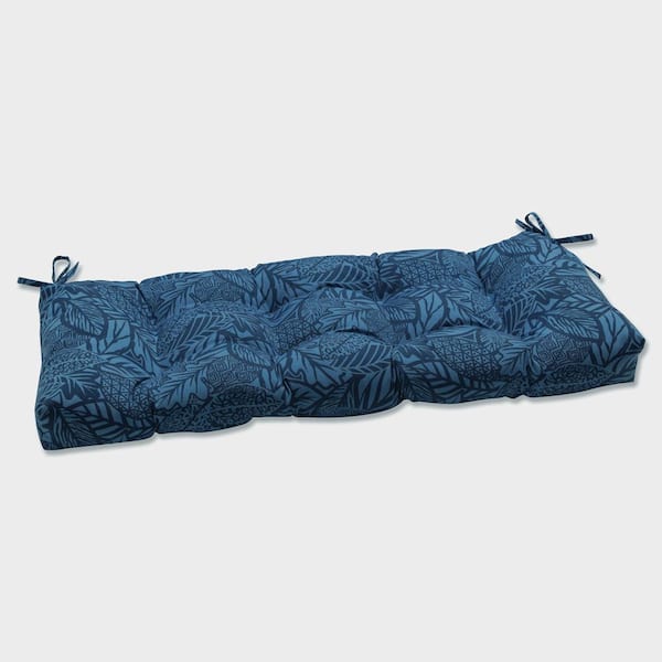 Pillow Perfect Floral Rectangular Outdoor Bench Cushion in Blue