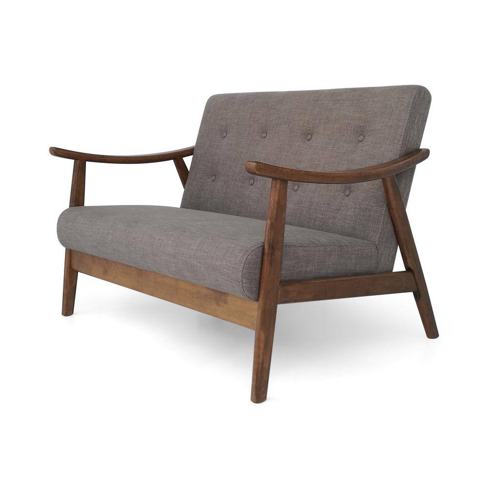 Dark Gray Tufted Fabric Settee with Wood Frame