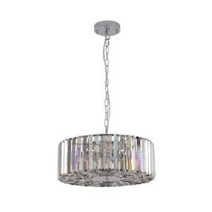 16.50 in. 4-Light Luxury White Round Chandelier with Crystail Shade for Indoor Room