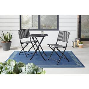 Mix and Match Black and White Folding Wicker Outdoor Dining Chair (2-Pack)