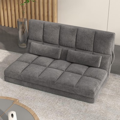 HomCom Suede Convertible Sleeper Loveseat, Gray, Twin