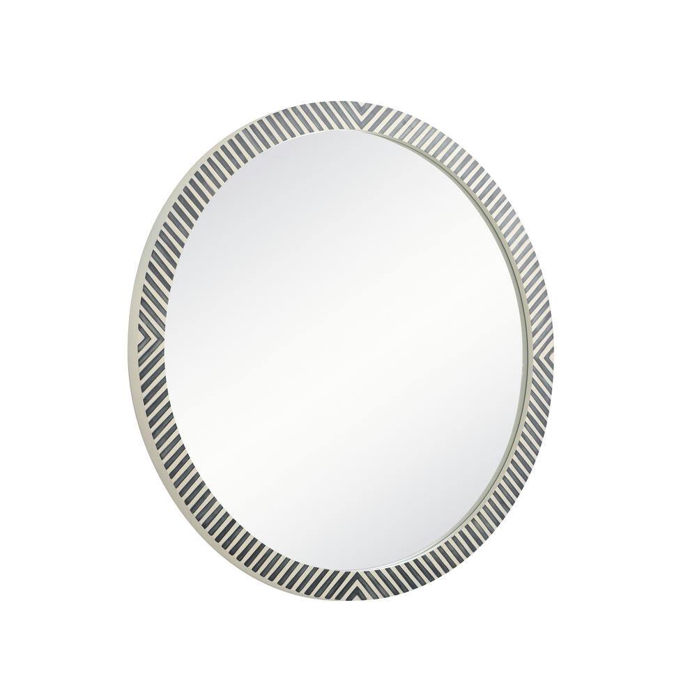 Simone Black and White Wood Round Wall Mirror