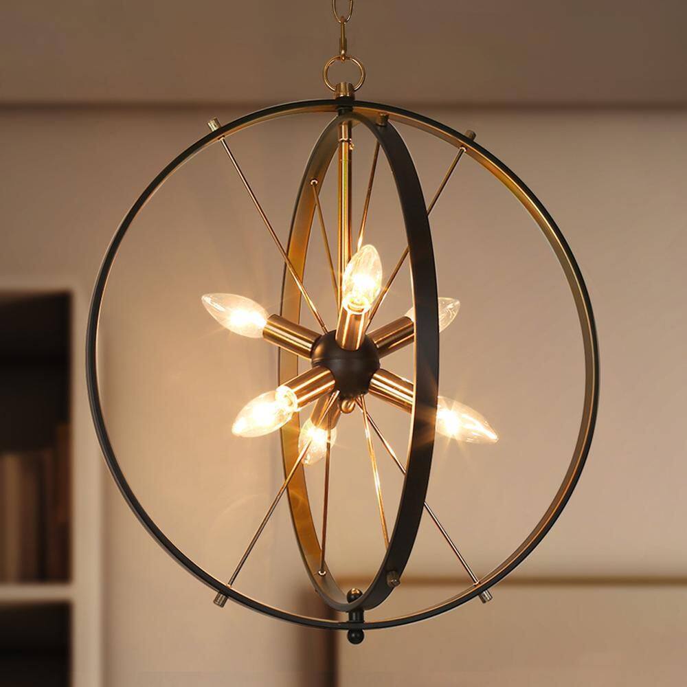 (Bankhall,Dewar's,Bruichladdich)らんらん Zevni 18 in. Modern Farmhouse 6-Light Black Globe Caged