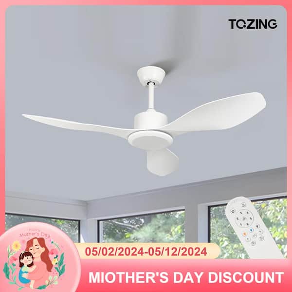 TOZING 48 in. Smart Indoor Modern Windmill White Low Profile Flush Mount Ceiling Fan without Light with Remote Control