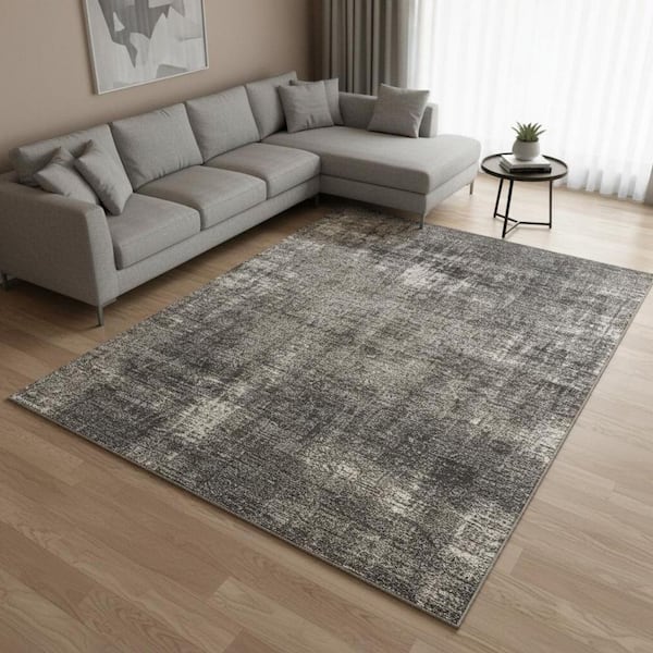 7' X 10' Gray And Off White Abstract Area Rug