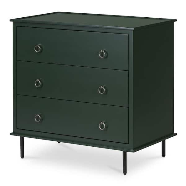 NADAAL STUDIOS Glenn Deep Green 3-Drawer 31 in. W Nightstand