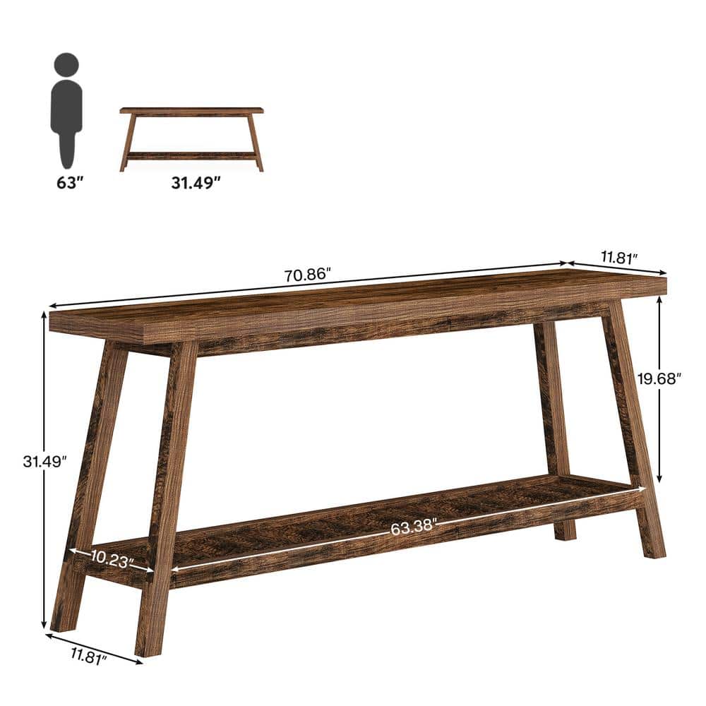 70.9-Inch Rustic Brown Wooden Console Table with Storage